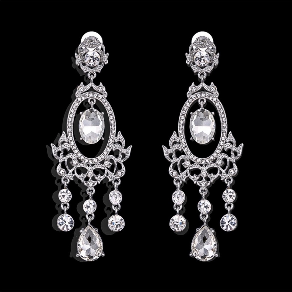 Crystal Chandelier Prom Bridal Pageant Earrings - Picture 3 of 7